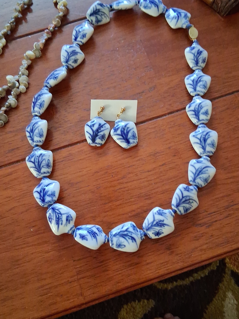 Vintage Chinese  Porcelain Bead Necklace with Matching Earrings